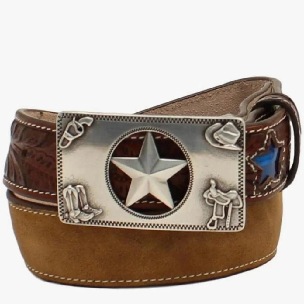 Brown Leather Belt with Star Buckle